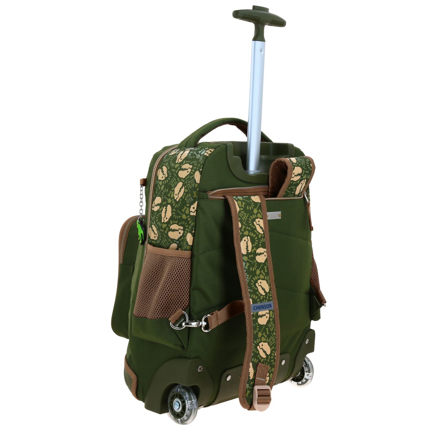 Mochila con Ruedas Verde Militar Diseño Dinosaurio Chenson Original Sagaz - Imagen 3