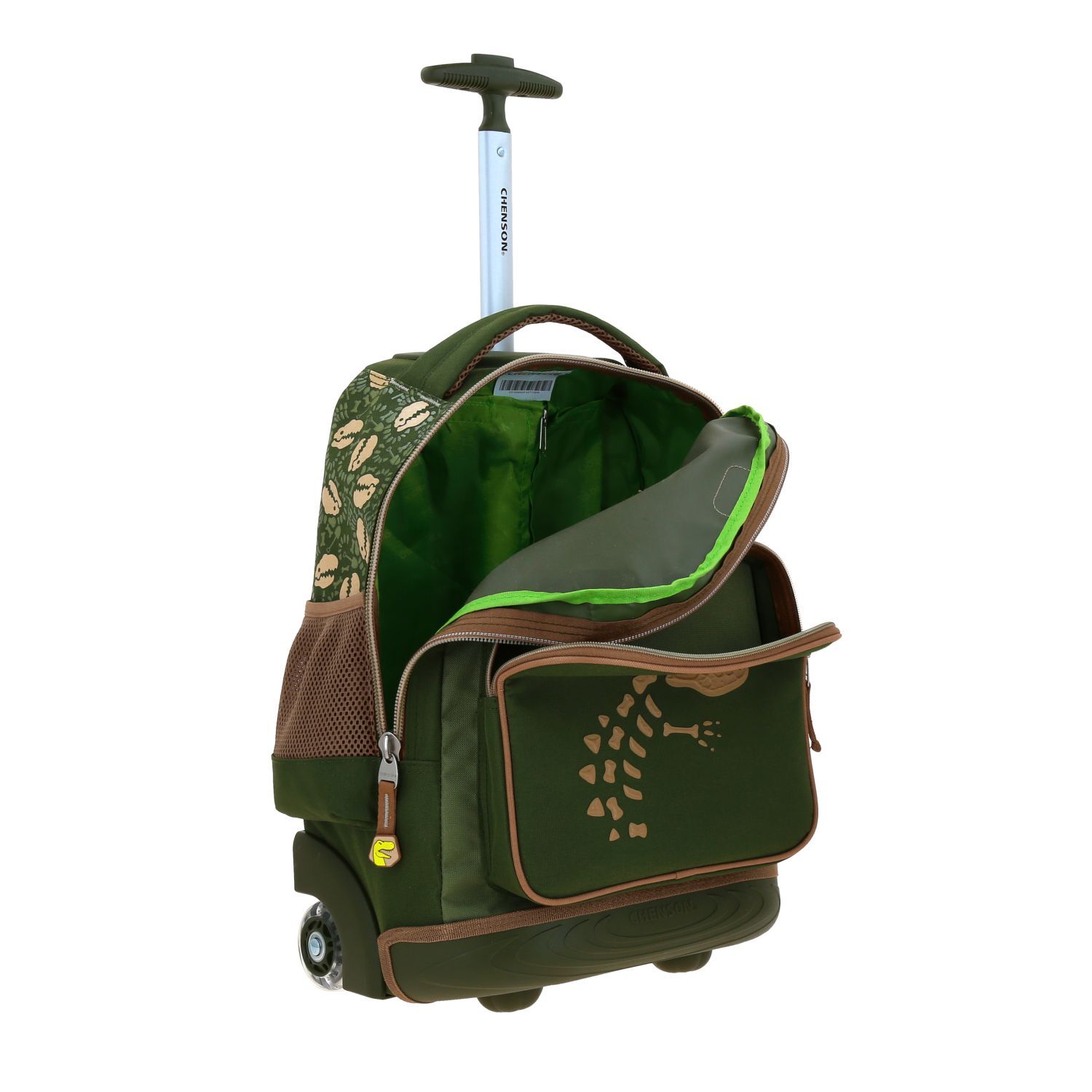 Mochila con Ruedas Verde Militar Diseño Dinosaurio Chenson Original Sagaz - Imagen 7